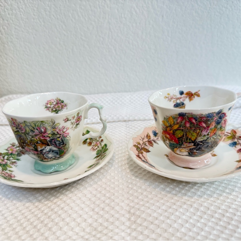 Royal Doulton Floral Teacup Set - Green and Pink